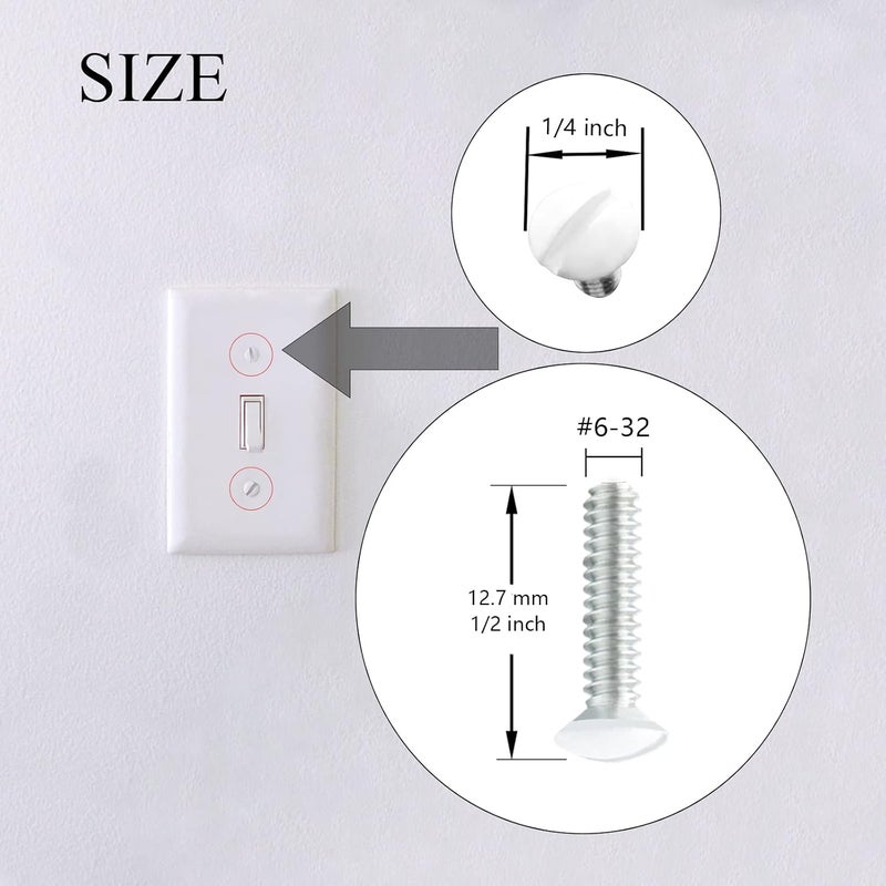 Taezn 60 Packs Wall Plate Screws, 1/2 Inch Long 6-32 Thread White Screws for Wall Plates Perfect Replacement with Outlet Cover, Switch Plate and Light Switch Plate Screws - Image 2